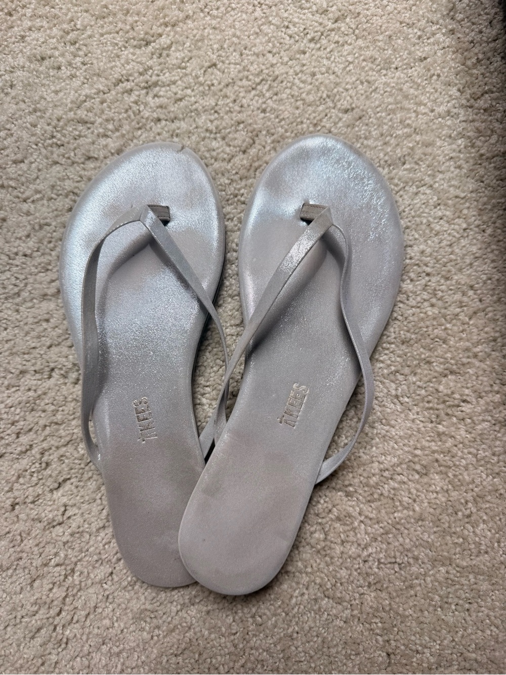 TKEES Silver Minimalist Slim-Strip Flip Sandals